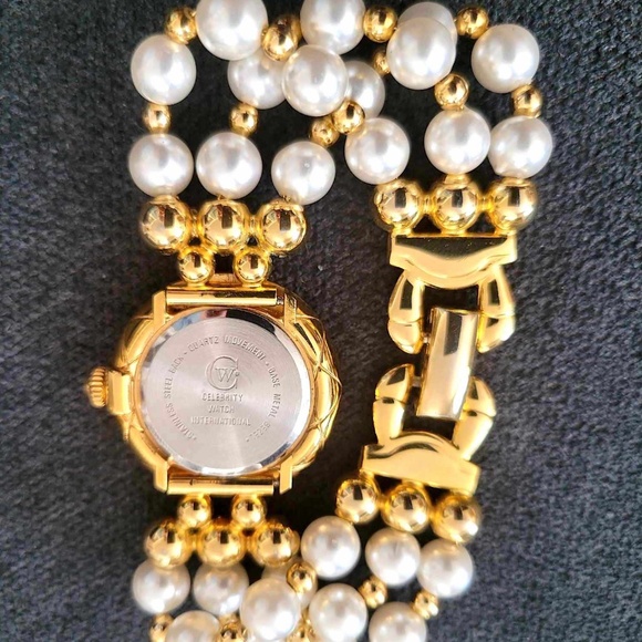 Vintage OPTICKS Celebrity Watch Quartz Pearl Gold Tone Stainless Steel Base - Picture 5 of 13